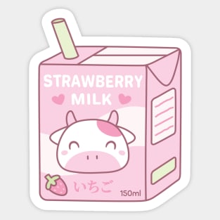 Cute Strawberry Milk Packet With Cow Mascot Sticker